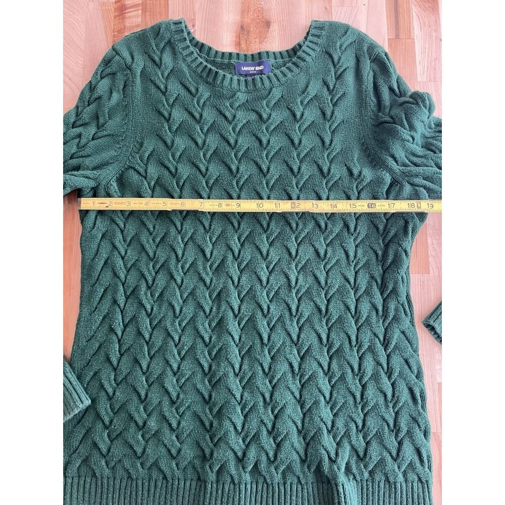 Lands End Sweater Crew Neck Pullover 100% Cotton Chunky Knit Dark Green L, 14-16 - Picture 4 of 9